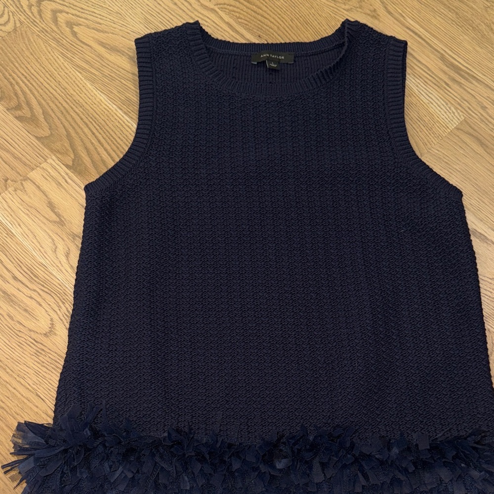 Ann Taylor Navy Fringe Hem Tank Top